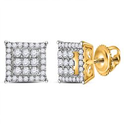 1/4 CTW Womens Round Diamond Square Cluster Earrings 14kt Yellow Gold - REF-31N4A