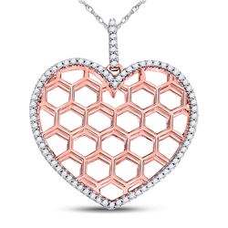 1/5 CTW Womens Round Diamond Honeycomb Heart Pendant 10kt Two-tone Gold - REF-19M2F