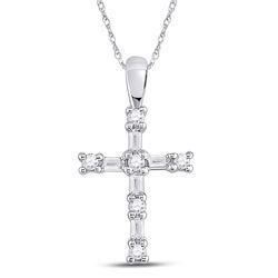 1/4 CTW Womens Round Baguette Diamond Cross Pendant 10kt White Gold - REF-21W8H