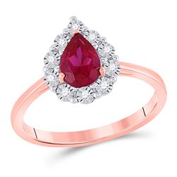 7/8 CTW Womens Pear Ruby Diamond Teardrop Solitaire Ring 14kt Rose Gold - REF-36R2X