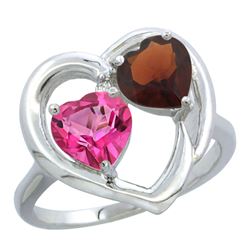 2.61 CTW Diamond, Pink Topaz & Garnet Ring 14K White Gold - REF-33K9W