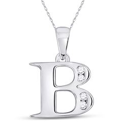 1/20 CTW Womens Round Diamond B Letter Pendant 10kt White Gold - REF-11V6Y