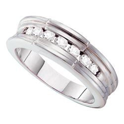 1/4 CTW Mens Round Diamond Wedding Band Ring 14kt White Gold - REF-34H3R