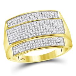 3/8 CTW Mens Round Diamond Rectangle Cluster Ring 10kt Yellow Gold - REF-60M2F