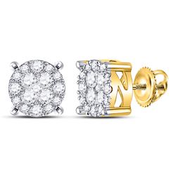 1 CTW Womens Round Diamond Circle Frame Cluster Earrings 14kt Yellow Gold - REF-88T5V