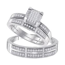 1/3 CTW His Hers Round Diamond Square Matching Wedding Set 10kt White Gold - REF-40F8W