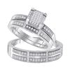 Image 1 : 1/3 CTW His Hers Round Diamond Square Matching Wedding Set 10kt White Gold - REF-40F8W