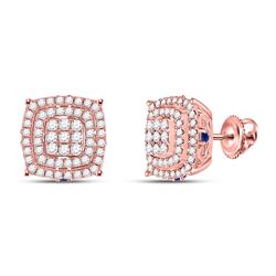 7/8 CTW Womens Round Diamond Blue Sapphire Square Earrings 14kt Rose Gold - REF-81X7T