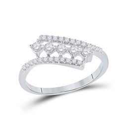 1/3 CTW Womens Round Diamond Bypass Fashion Ring 10kt White Gold - REF-27W3H