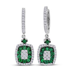 1 & 1/4 CTW Womens Round Emerald Diamond Dangle Earrings 18kt White Gold - REF-156T7V