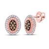 3/8 CTW Womens Round Brown Diamond Oval Earrings 10kt Rose Gold - REF-36F7W