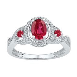 1 & 1/5 CTW Womens Oval Lab-Created Ruby 3-stone Ring 10kt White Gold - REF-23V3Y