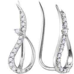 1/5 CTW Womens Round Diamond Climber Earrings 10kt White Gold - REF-13Y5N