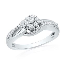 1/3 CTW Womens Round Diamond Flower Cluster Ring 10kt White Gold - REF-32X7T