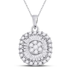 3/4 CTW Womens Round Diamond Flower Cluster Pendant 14kt White Gold - REF-47W6H