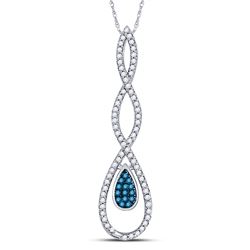 1/5 CTW Womens Round Blue Color Enhanced Diamond Teardrop Pendant 10kt White Gold - REF-17M6F