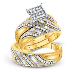 3/8 CTW His Hers Round Diamond Square Matching Wedding Set 10kt Yellow Gold - REF-55Y3N