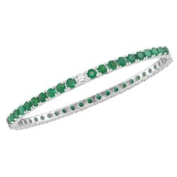 7 & 5/8 CTW Womens Emerald Lab-Created Emerald Bangle Bracelet 18kt White Gold - REF-702W2H