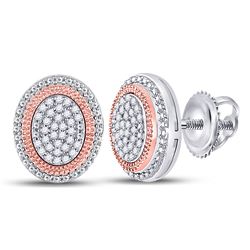 1/6 CTW Womens Round Diamond Oval Cluster Earrings 10kt Two-tone Gold - REF-20X5T
