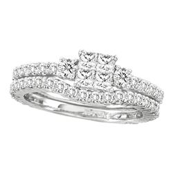 1 & 1/2 CTW Princess Diamond Bridal Wedding Ring 14kt White Gold - REF-136F4W