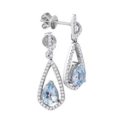 1 & 1/2 CTW Womens Pear Natural Aquamarine Diamond Dangle Earrings 14kt White Gold - REF-87M2F