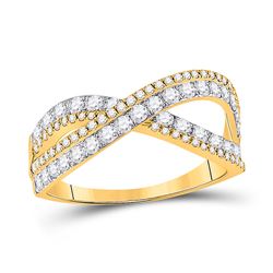 3/4 CTW Womens Round Diamond Fashion Crossover Band Ring 14kt Yellow Gold - REF-56W6H