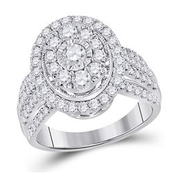 1 & 1/2 CTW Womens Round Diamond Oval Cluster Ring 14kt White Gold - REF-143Y3N