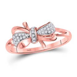 1/10 CTW Womens Round Diamond Ribbon Bow Knot Ring 10kt Rose Gold - REF-19A6M