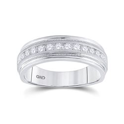 1/2 CTW Mens Round Diamond Wedding Single Row Band Ring 10kt White Gold - REF-68H2R