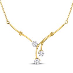 1/4 CTW Womens Round Diamond Triple Flower Cluster Necklace 14kt Yellow Gold - REF-54N5A