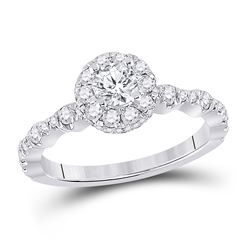 1 CTW Round Diamond Halo Bridal Wedding Engagement Ring 14kt White Gold - REF-165F5W
