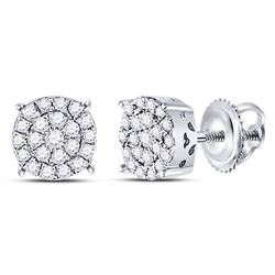 1/4 CTW Womens Round Diamond Fashion Cluster Earrings 10kt White Gold - REF-23W3H