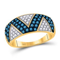 7/8 CTW Womens Round Blue Color Enhanced Diamond Fashion Ring 10kt Yellow Gold - REF-38W2H