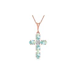 Genuine 1.75 ctw Aquamarine & Diamond Necklace 14KT Rose Gold - REF-44P7H