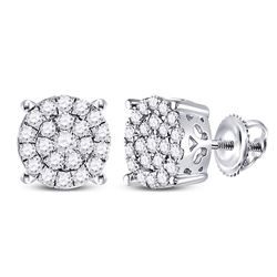 1 CTW Womens Round Diamond Cluster Earrings 14kt White Gold - REF-64A8M