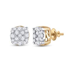 1/5 CTW Mens Round Diamond Cluster Earrings 10kt Yellow Gold - REF-19M2F