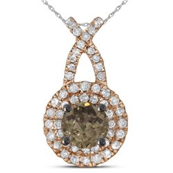 1/2 CTW Womens Round Brown Diamond Solitaire Pendant 14kt Rose Gold - REF-45M2F
