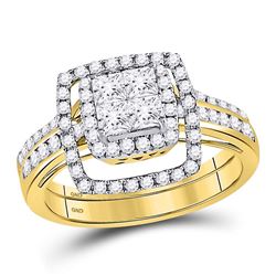 1 CTW Princess Diamond Cluster Bridal Wedding Engagement Ring 14kt Yellow Gold - REF-109R2X