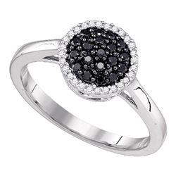 1/4 CTW Womens Black Color Enhanced Diamond Halo Cluster Ring 10k White Gold - REF-19F6W