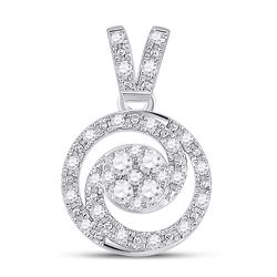 1/5 CTW Womens Round Diamond Circle Swirl Cluster Pendant 14kt White Gold - REF-25W9H