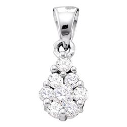 1/6 CTW Womens Round Diamond Flower Cluster Pendant 10kt White Gold - REF-13N5A