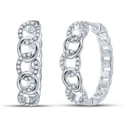 1/5 CTW Womens Round Diamond Cuban Curb Link Hoop Earrings 10kt White Gold - REF-39N5A