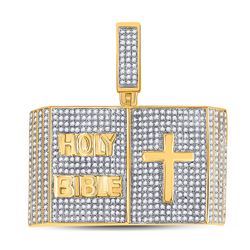 2 CTW Mens Round Diamond Bible Cross Charm Pendant 10kt Yellow Gold - REF-163N5A