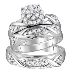 3/4 CTW His Hers Round Diamond Cluster Matching Wedding Set 10kt White Gold - REF-74T9V