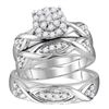 Image 1 : 3/4 CTW His Hers Round Diamond Cluster Matching Wedding Set 10kt White Gold - REF-74T9V