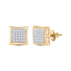 1/6 CTW Mens Round Diamond Kite Square Earrings 10kt Yellow Gold - REF-19Y2N