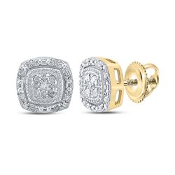 1/10 CTW Womens Round Diamond Cluster Earrings 10kt Yellow Gold - REF-15A7M