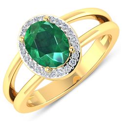 Natural 1.87 CTW Zambian Emerald & Diamond Ring 14K Yellow Gold - REF-88W9X