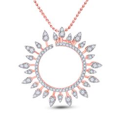 3/4 CTW Womens Round Diamond Sunburst Circle Pendant 14kt Rose Gold - REF-72F3W