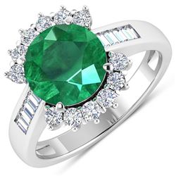 Natural 3.18 CTW Zambian Emerald & Diamond Ring 14K White Gold - REF-157M7T